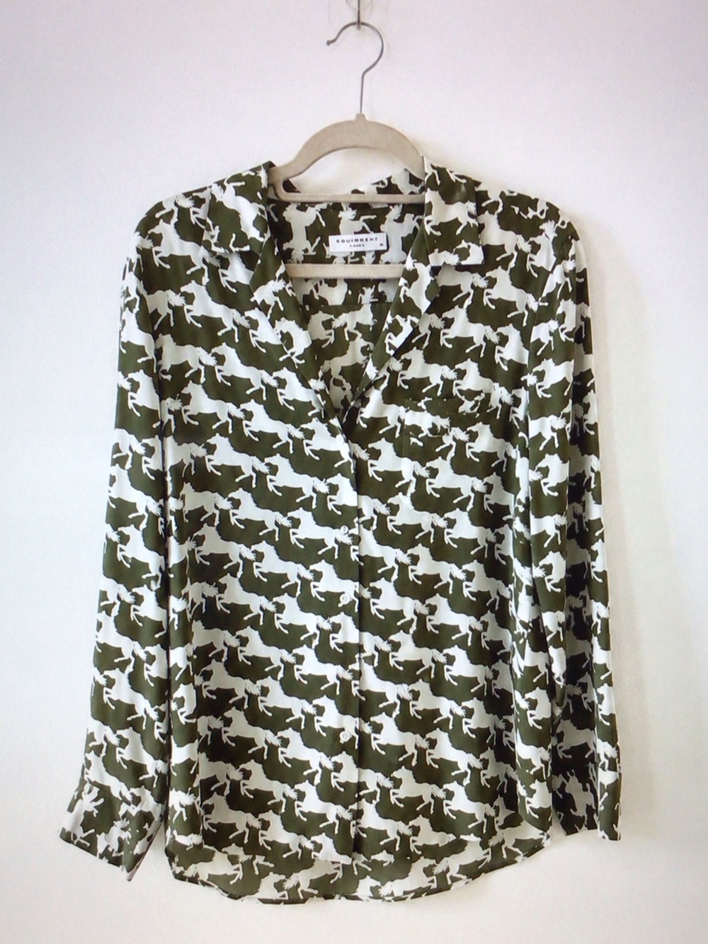 Equipment Olive & White Horse-Print Button-Down Shirt